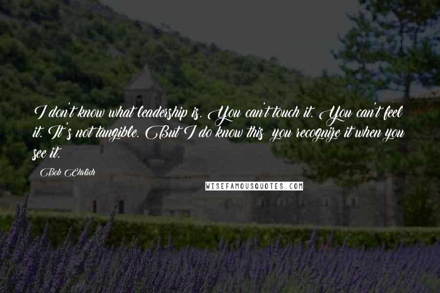 Bob Ehrlich Quotes: I don't know what leadership is. You can't touch it. You can't feel it. It's not tangible. But I do know this: you recognize it when you see it.