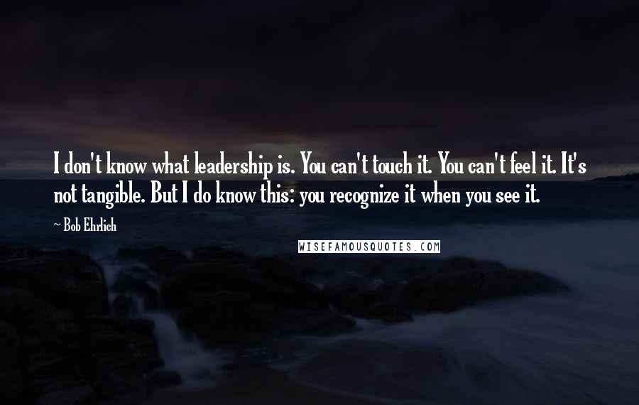 Bob Ehrlich Quotes: I don't know what leadership is. You can't touch it. You can't feel it. It's not tangible. But I do know this: you recognize it when you see it.