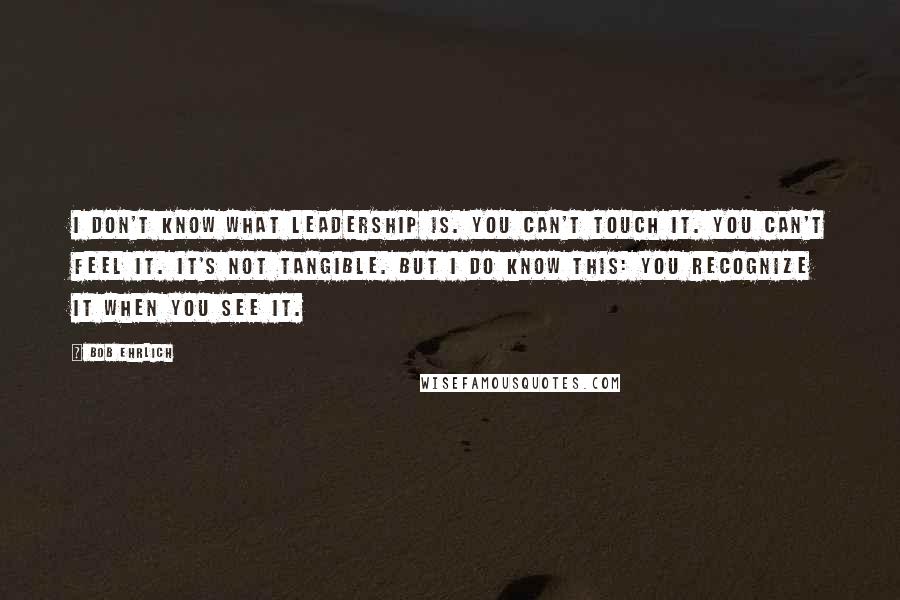 Bob Ehrlich Quotes: I don't know what leadership is. You can't touch it. You can't feel it. It's not tangible. But I do know this: you recognize it when you see it.