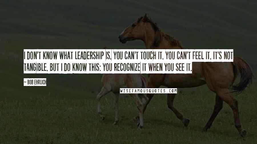 Bob Ehrlich Quotes: I don't know what leadership is. You can't touch it. You can't feel it. It's not tangible. But I do know this: you recognize it when you see it.