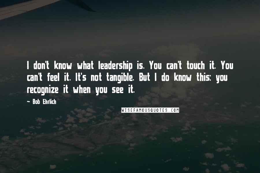 Bob Ehrlich Quotes: I don't know what leadership is. You can't touch it. You can't feel it. It's not tangible. But I do know this: you recognize it when you see it.