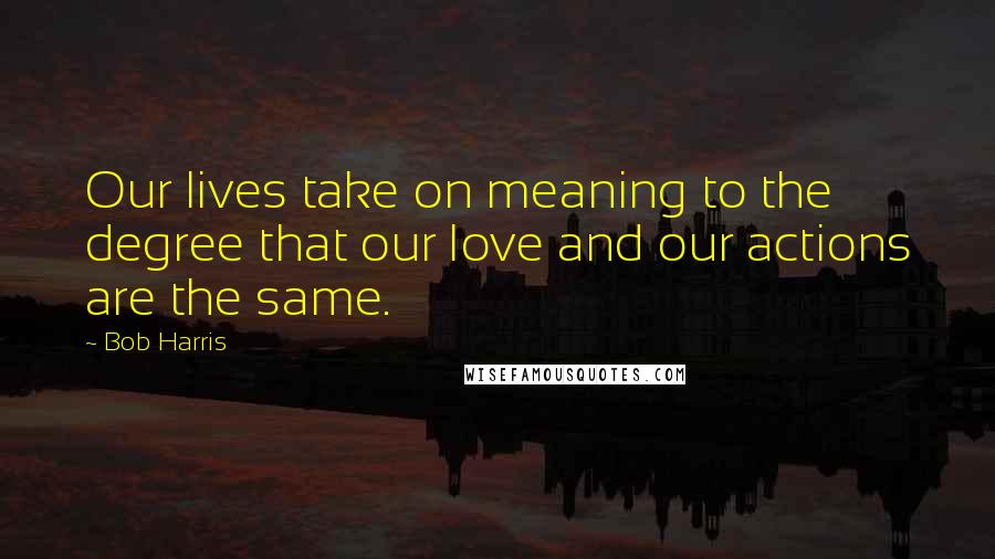 Bob Harris Quotes: Our lives take on meaning to the degree that our love and our actions are the same.