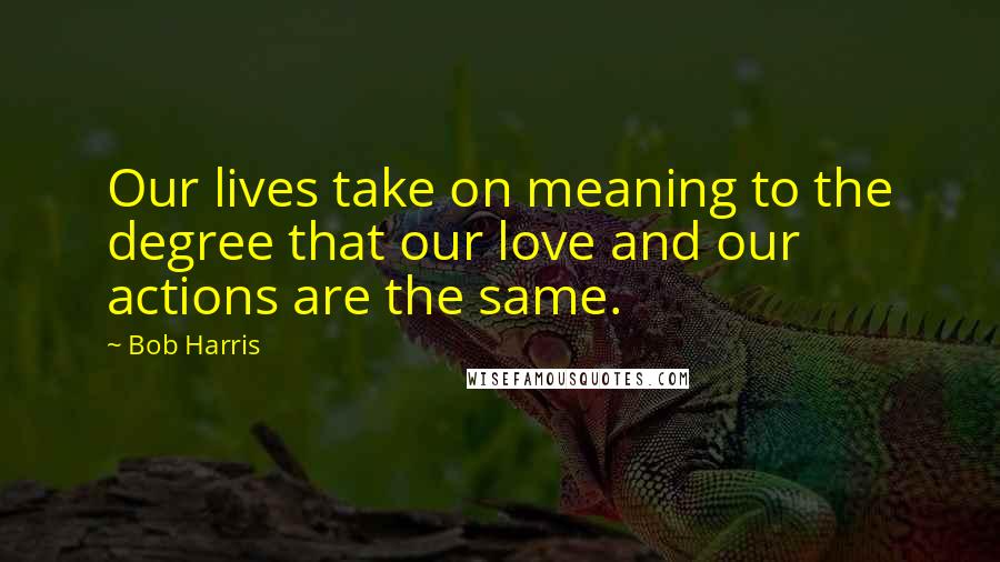 Bob Harris Quotes: Our lives take on meaning to the degree that our love and our actions are the same.