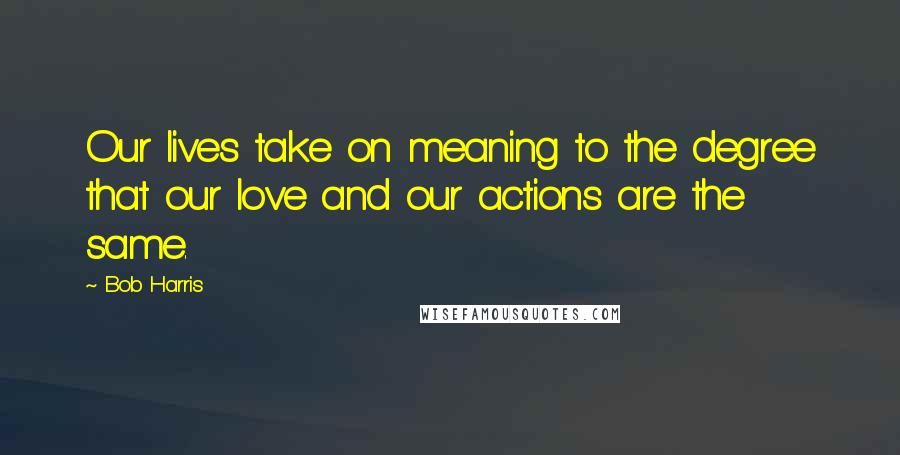 Bob Harris Quotes: Our lives take on meaning to the degree that our love and our actions are the same.