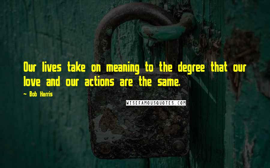 Bob Harris Quotes: Our lives take on meaning to the degree that our love and our actions are the same.