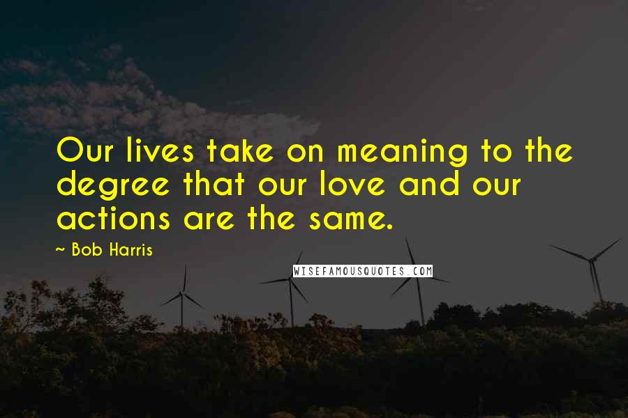 Bob Harris Quotes: Our lives take on meaning to the degree that our love and our actions are the same.