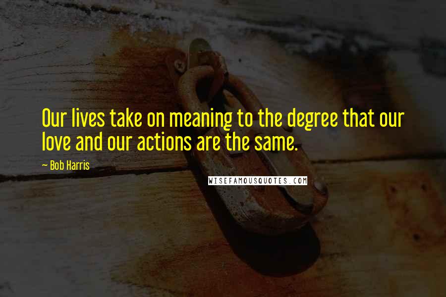 Bob Harris Quotes: Our lives take on meaning to the degree that our love and our actions are the same.