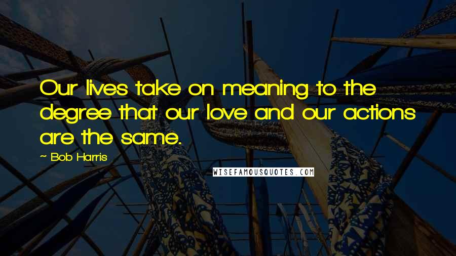 Bob Harris Quotes: Our lives take on meaning to the degree that our love and our actions are the same.