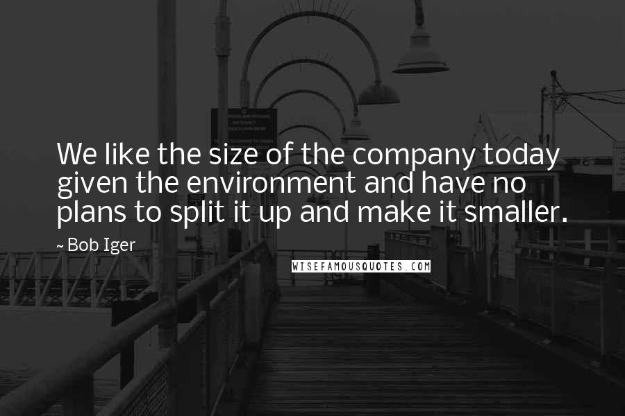 Bob Iger Quotes: We like the size of the company today given the environment and have no plans to split it up and make it smaller.