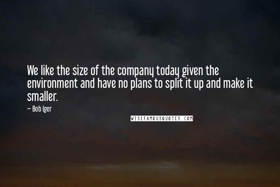 Bob Iger Quotes: We like the size of the company today given the environment and have no plans to split it up and make it smaller.