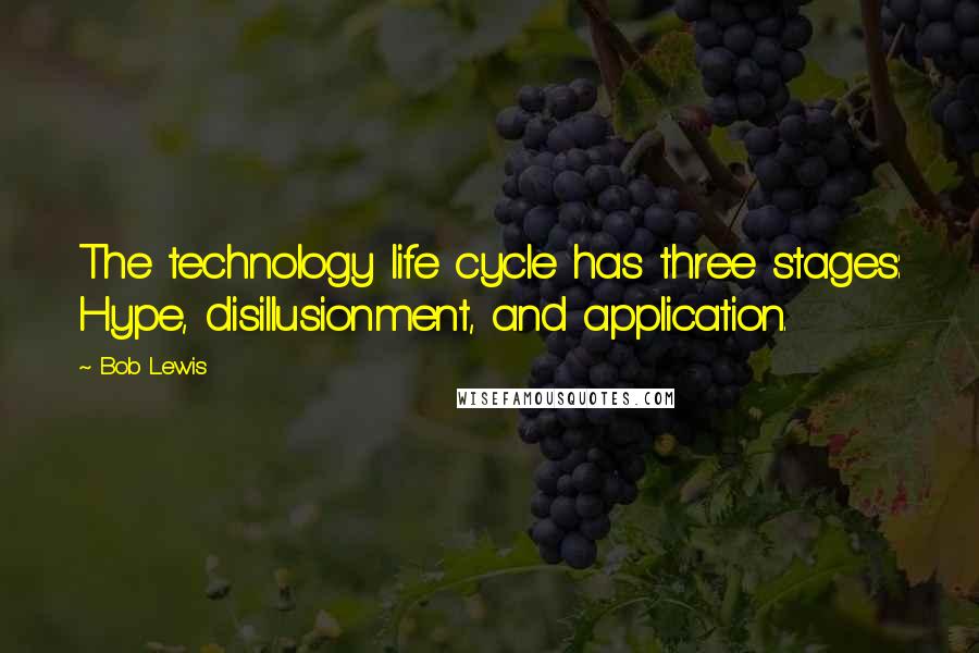 Bob Lewis Quotes: The technology life cycle has three stages: Hype, disillusionment, and application.