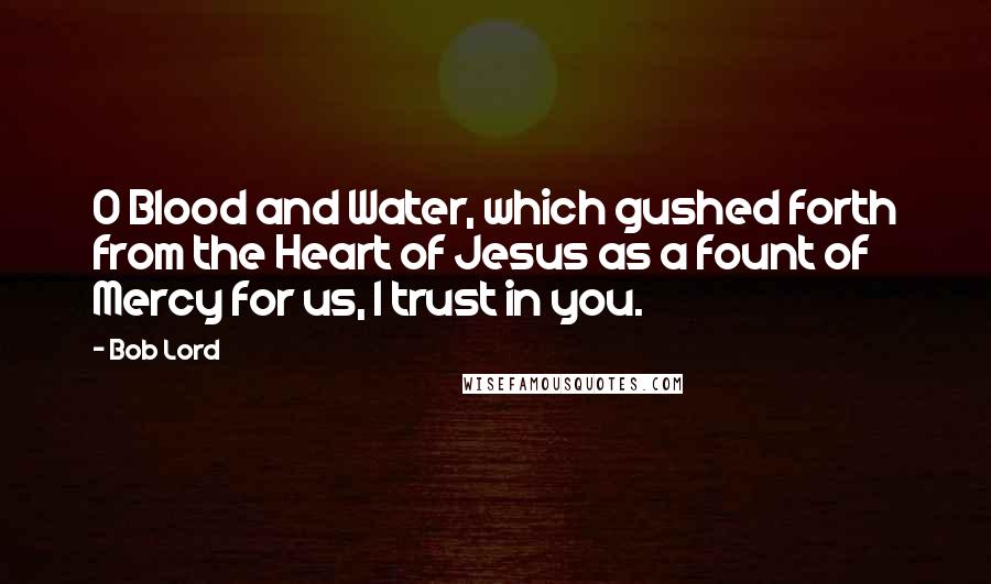 Bob Lord Quotes: O Blood and Water, which gushed forth from the Heart of Jesus as a fount of Mercy for us, I trust in you.