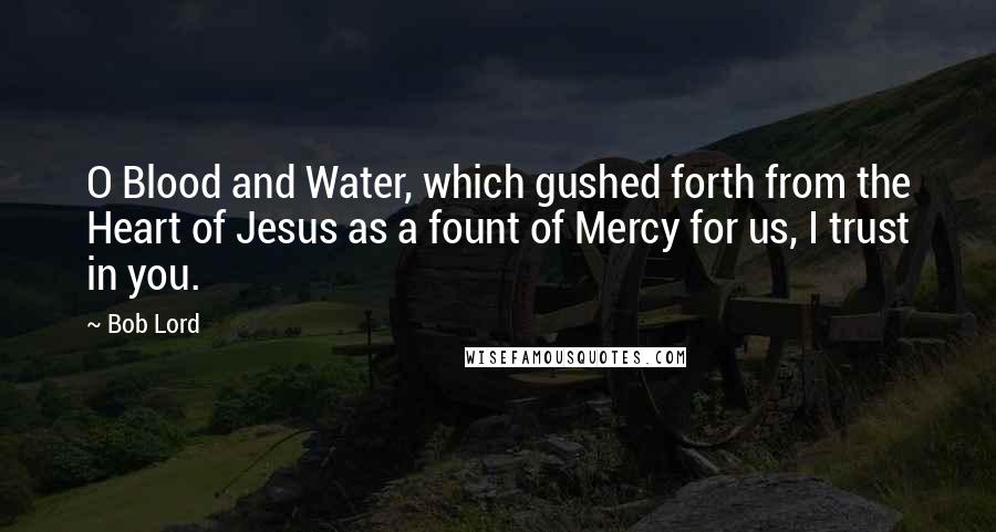 Bob Lord Quotes: O Blood and Water, which gushed forth from the Heart of Jesus as a fount of Mercy for us, I trust in you.