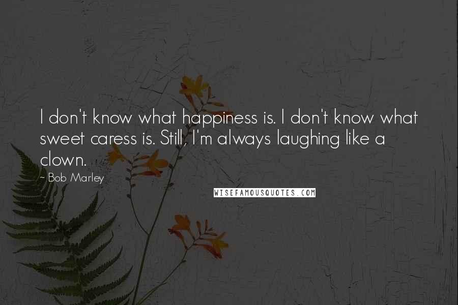 Bob Marley Quotes: I don't know what happiness is. I don't know what sweet caress is. Still, I'm always laughing like a clown.