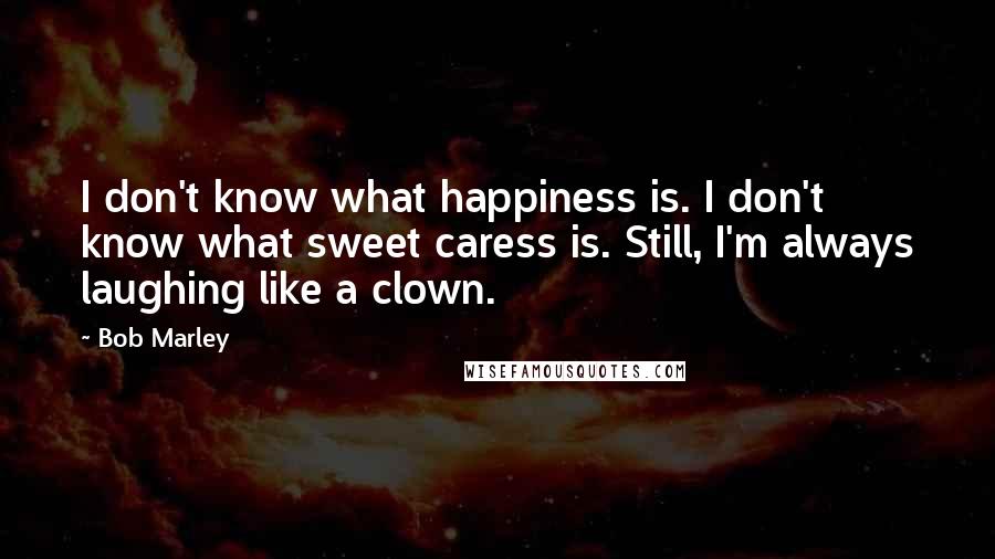 Bob Marley Quotes: I don't know what happiness is. I don't know what sweet caress is. Still, I'm always laughing like a clown.