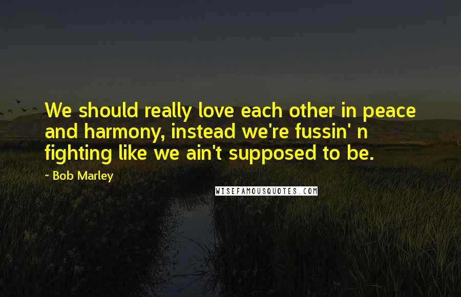 Bob Marley Quotes: We should really love each other in peace and harmony, instead we're fussin' n fighting like we ain't supposed to be.