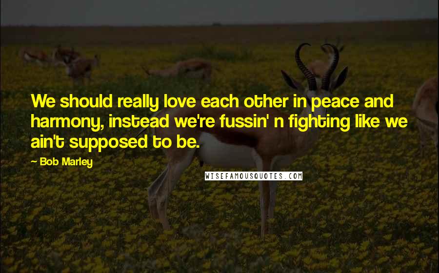 Bob Marley Quotes: We should really love each other in peace and harmony, instead we're fussin' n fighting like we ain't supposed to be.