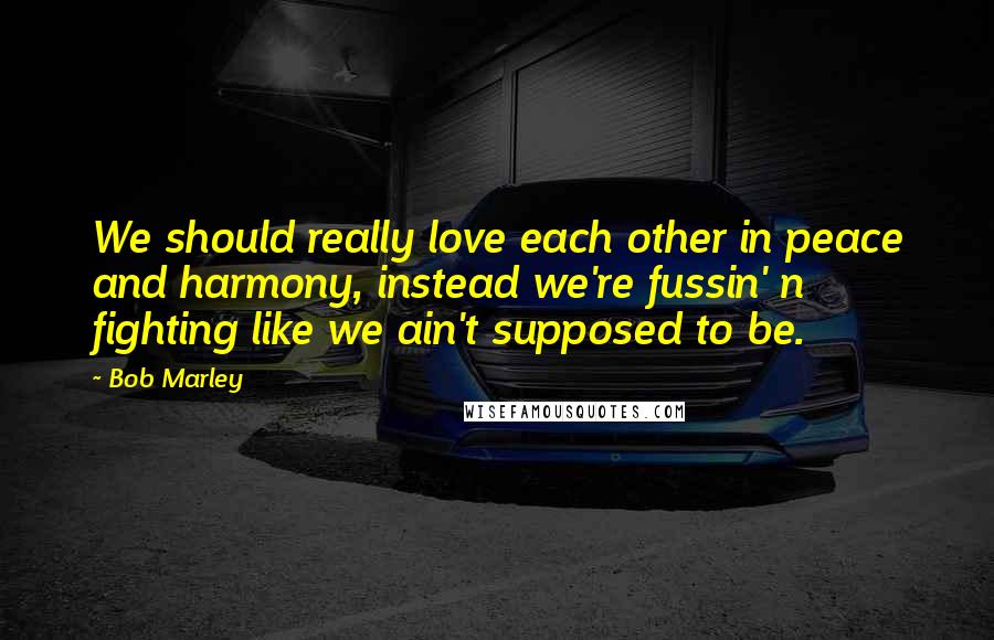 Bob Marley Quotes: We should really love each other in peace and harmony, instead we're fussin' n fighting like we ain't supposed to be.