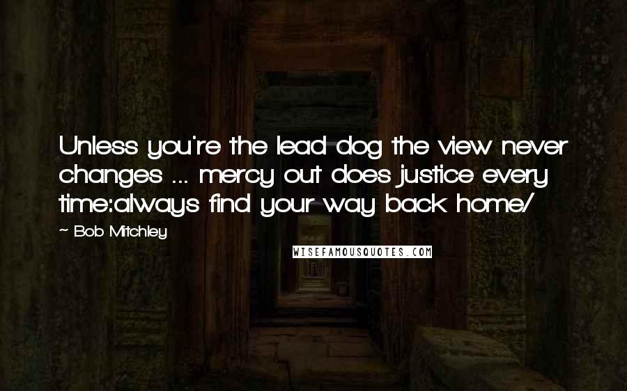 Bob Mitchley Quotes: Unless you're the lead dog the view never changes ... mercy out does justice every time:always find your way back home/