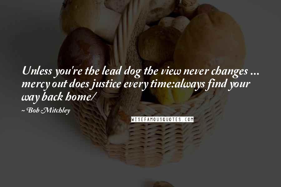 Bob Mitchley Quotes: Unless you're the lead dog the view never changes ... mercy out does justice every time:always find your way back home/