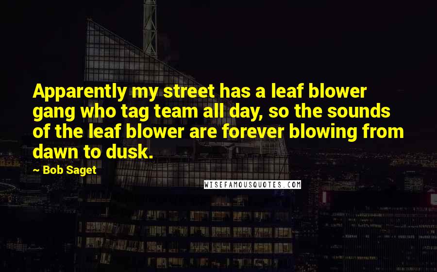 Bob Saget Quotes: Apparently my street has a leaf blower gang who tag team all day, so the sounds of the leaf blower are forever blowing from dawn to dusk.