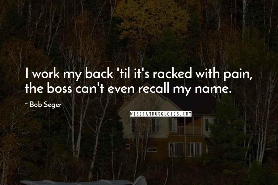 Bob Seger Quotes: I work my back 'til it's racked with pain, the boss can't even recall my name.