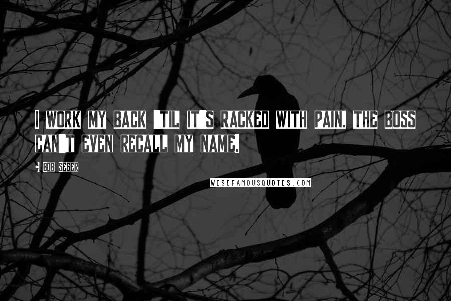 Bob Seger Quotes: I work my back 'til it's racked with pain, the boss can't even recall my name.