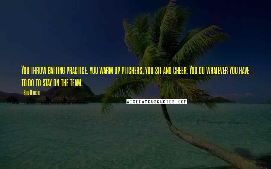 Bob Uecker Quotes: You throw batting practice, you warm up pitchers, you sit and cheer. You do whatever you have to do to stay on the team.