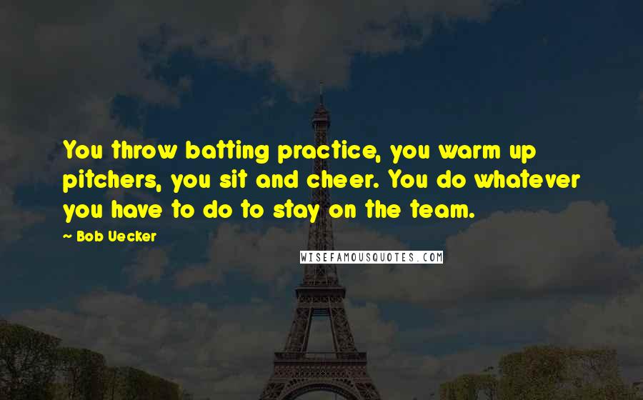 Bob Uecker Quotes: You throw batting practice, you warm up pitchers, you sit and cheer. You do whatever you have to do to stay on the team.