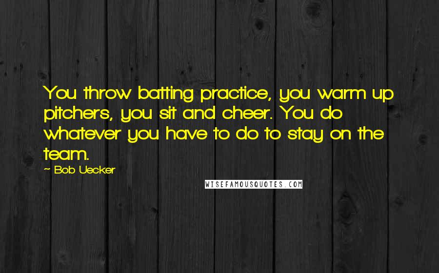 Bob Uecker Quotes: You throw batting practice, you warm up pitchers, you sit and cheer. You do whatever you have to do to stay on the team.