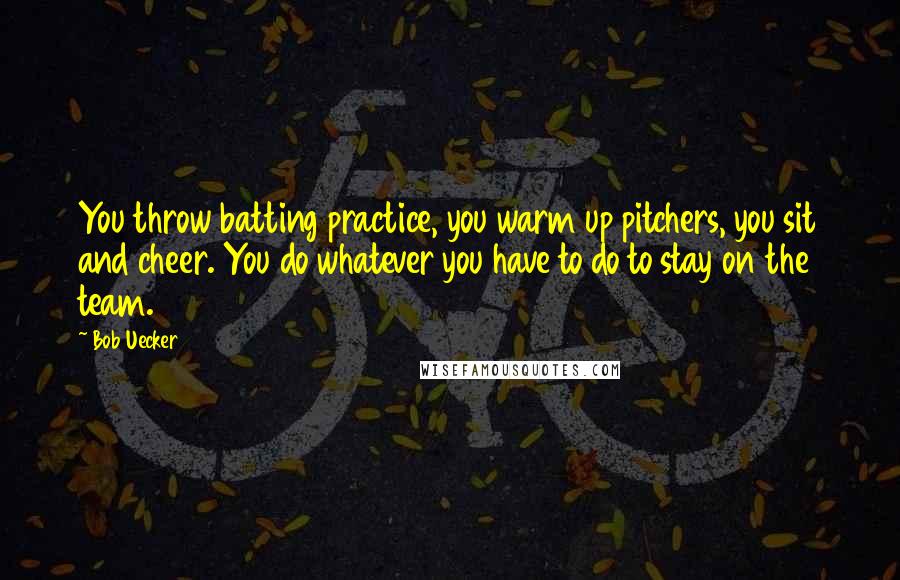 Bob Uecker Quotes: You throw batting practice, you warm up pitchers, you sit and cheer. You do whatever you have to do to stay on the team.