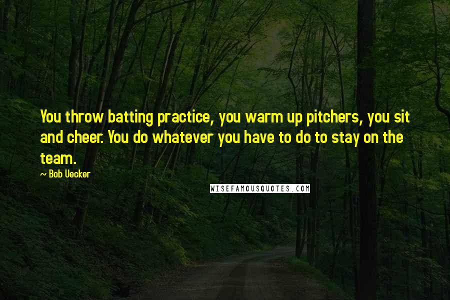 Bob Uecker Quotes: You throw batting practice, you warm up pitchers, you sit and cheer. You do whatever you have to do to stay on the team.