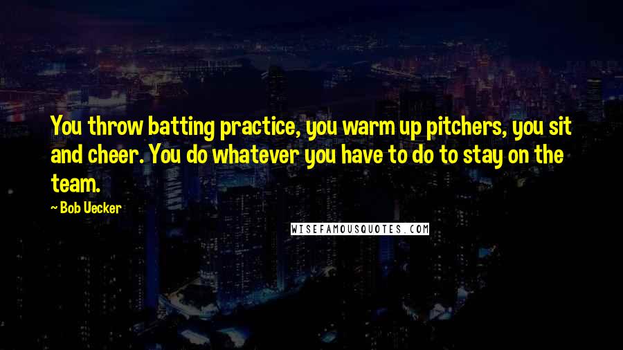 Bob Uecker Quotes: You throw batting practice, you warm up pitchers, you sit and cheer. You do whatever you have to do to stay on the team.
