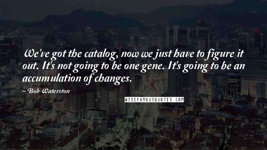 Bob Waterston Quotes: We've got the catalog, now we just have to figure it out. It's not going to be one gene. It's going to be an accumulation of changes.