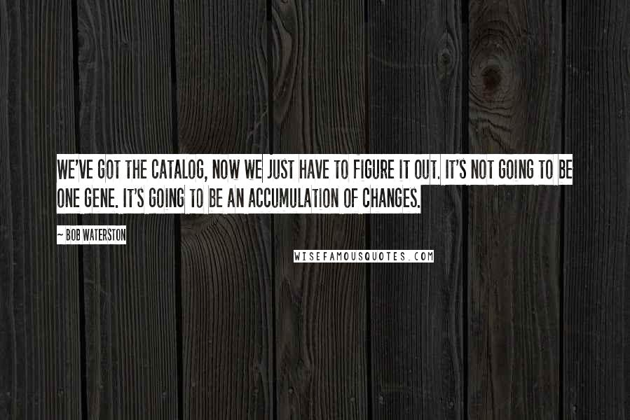 Bob Waterston Quotes: We've got the catalog, now we just have to figure it out. It's not going to be one gene. It's going to be an accumulation of changes.