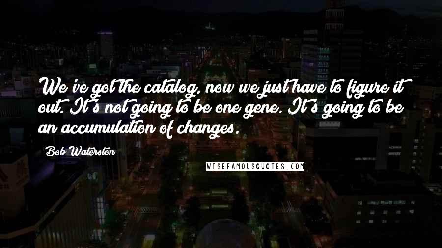 Bob Waterston Quotes: We've got the catalog, now we just have to figure it out. It's not going to be one gene. It's going to be an accumulation of changes.