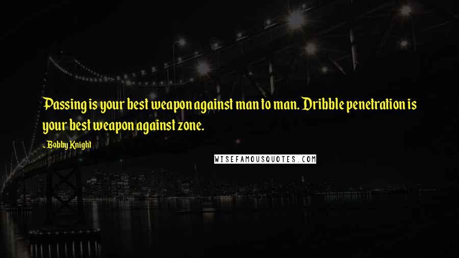 Bobby Knight Quotes: Passing is your best weapon against man to man. Dribble penetration is your best weapon against zone.