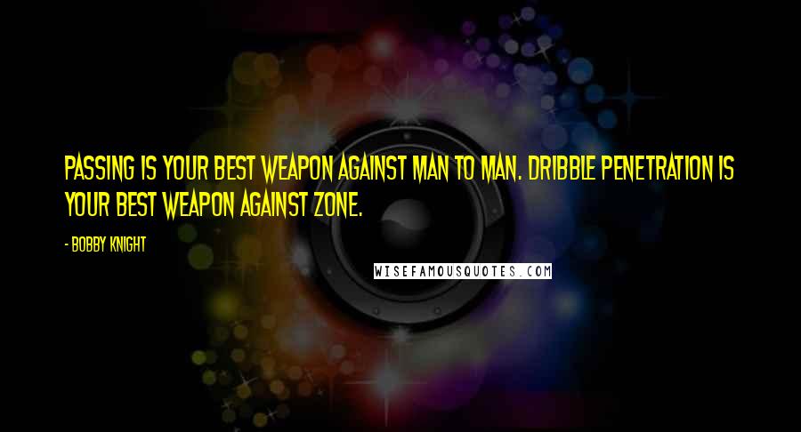 Bobby Knight Quotes: Passing is your best weapon against man to man. Dribble penetration is your best weapon against zone.