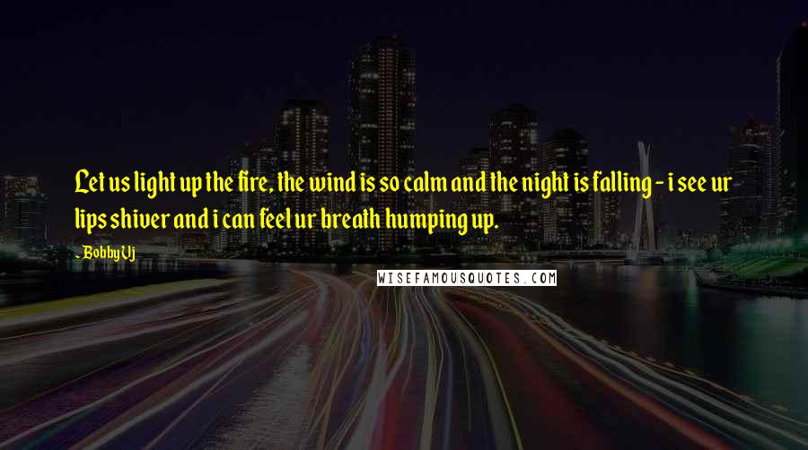 Bobby Vj Quotes: Let us light up the fire, the wind is so calm and the night is falling - i see ur lips shiver and i can feel ur breath humping up.