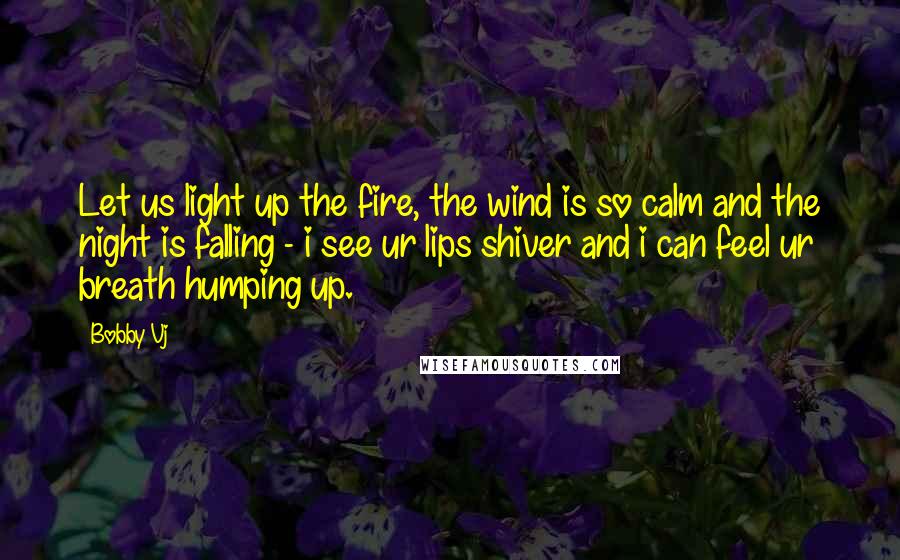 Bobby Vj Quotes: Let us light up the fire, the wind is so calm and the night is falling - i see ur lips shiver and i can feel ur breath humping up.