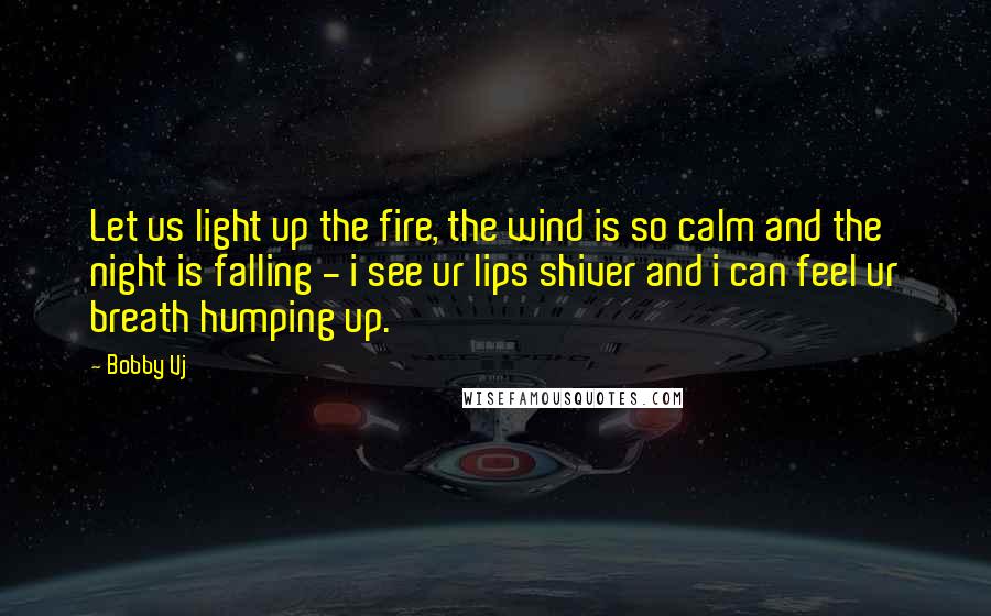 Bobby Vj Quotes: Let us light up the fire, the wind is so calm and the night is falling - i see ur lips shiver and i can feel ur breath humping up.