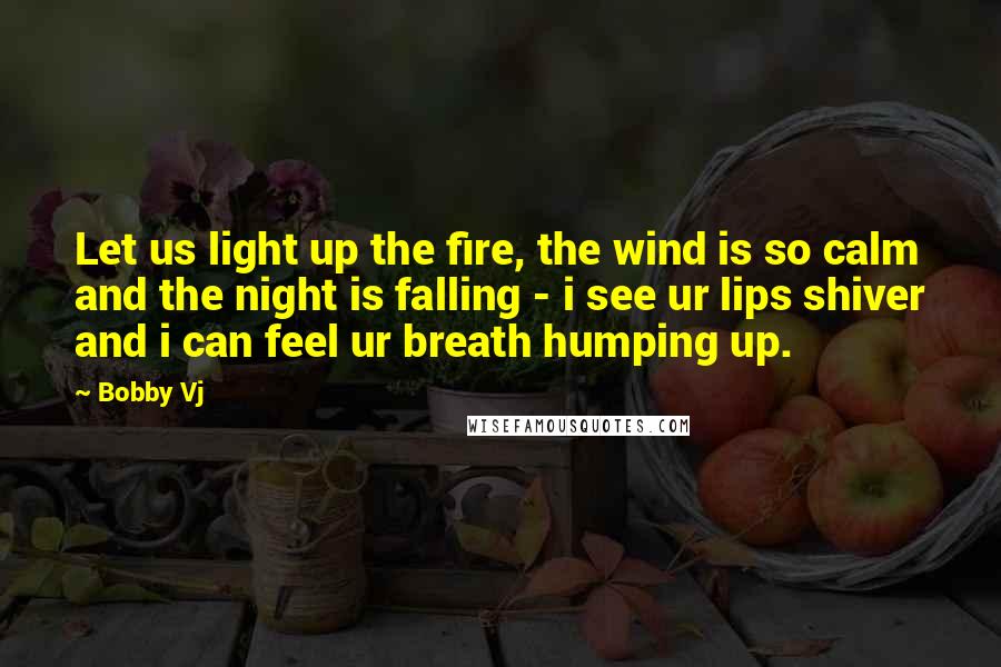 Bobby Vj Quotes: Let us light up the fire, the wind is so calm and the night is falling - i see ur lips shiver and i can feel ur breath humping up.