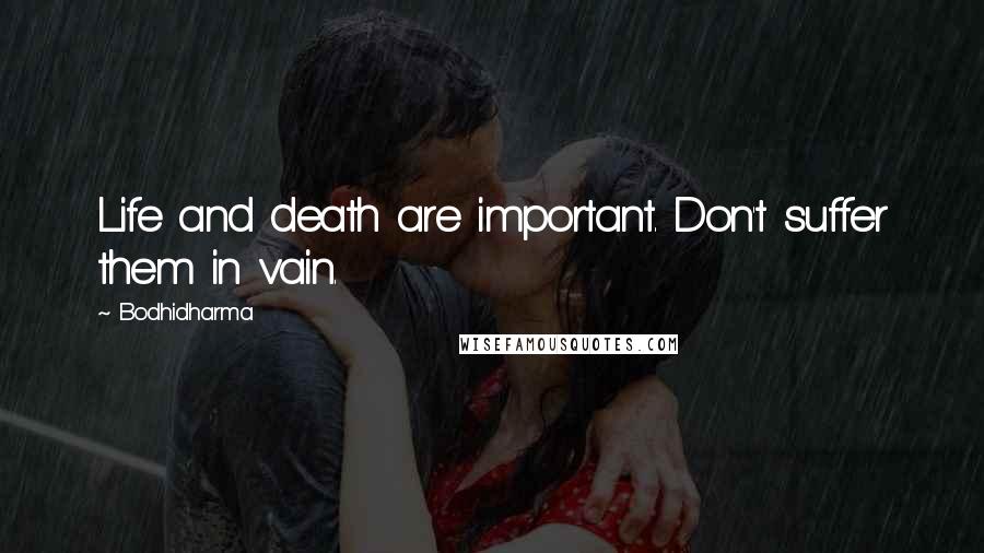 Bodhidharma Quotes: Life and death are important. Don't suffer them in vain.