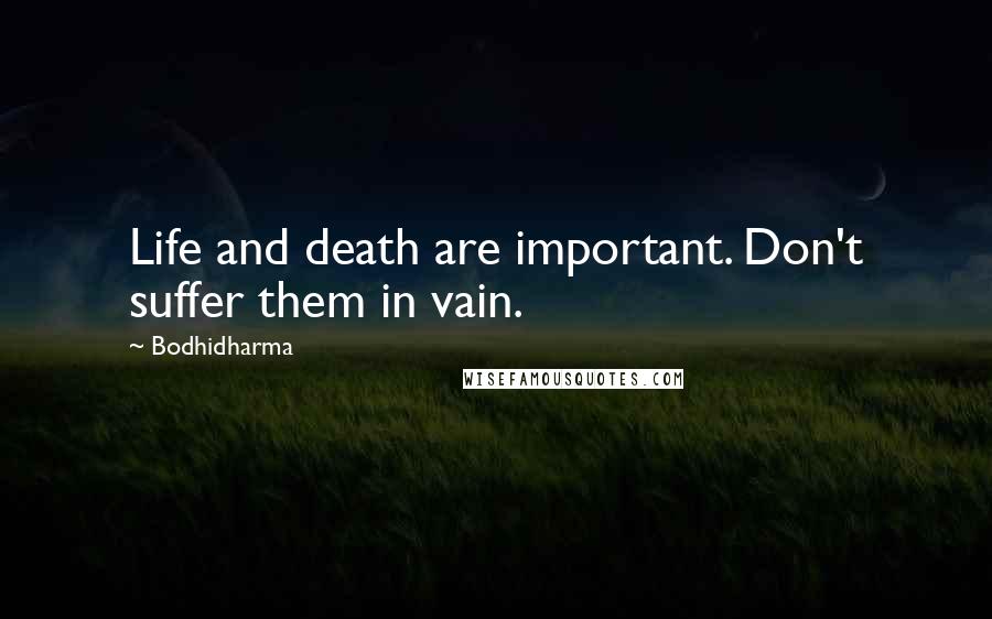 Bodhidharma Quotes: Life and death are important. Don't suffer them in vain.