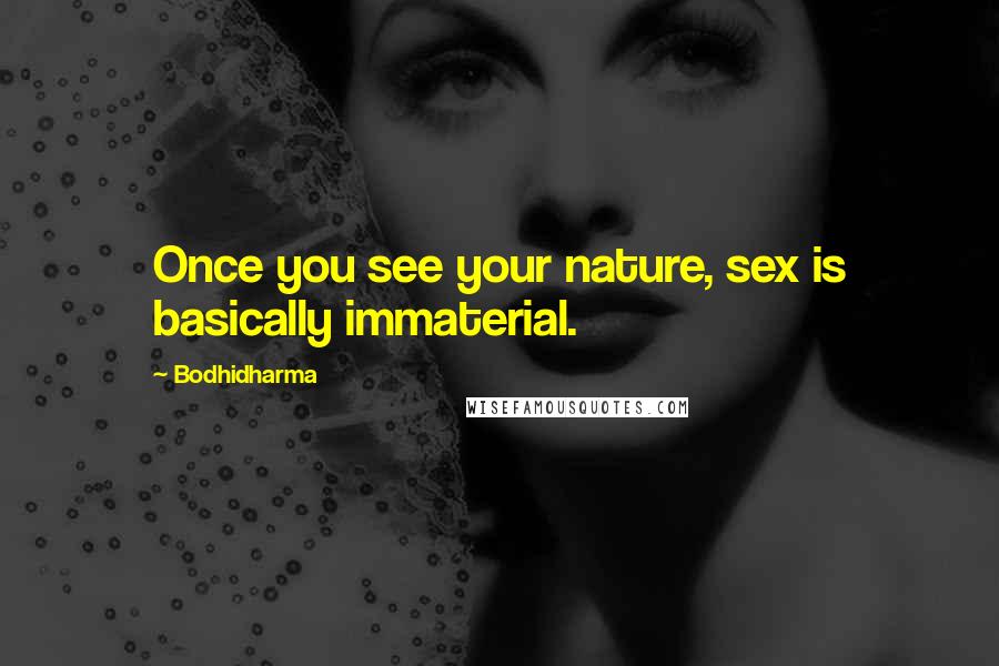 Bodhidharma Quotes: Once you see your nature, sex is basically immaterial.