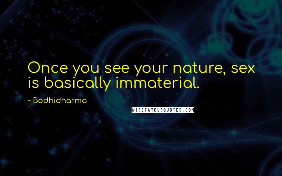 Bodhidharma Quotes: Once you see your nature, sex is basically immaterial.