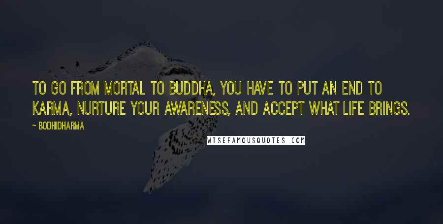 Bodhidharma Quotes: To go from mortal to Buddha, you have to put an end to karma, nurture your awareness, and accept what life brings.