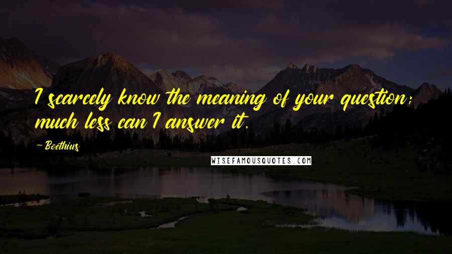 Boethius Quotes: I scarcely know the meaning of your question; much less can I answer it.