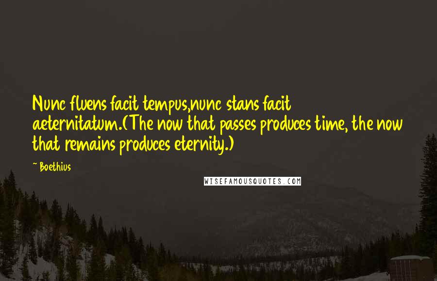 Boethius Quotes: Nunc fluens facit tempus,nunc stans facit aeternitatum.(The now that passes produces time, the now that remains produces eternity.)