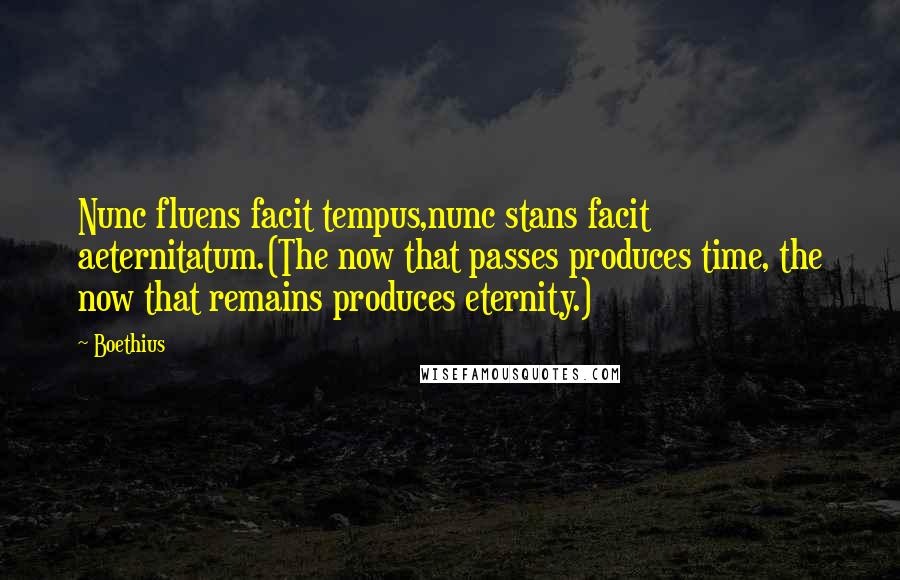 Boethius Quotes: Nunc fluens facit tempus,nunc stans facit aeternitatum.(The now that passes produces time, the now that remains produces eternity.)